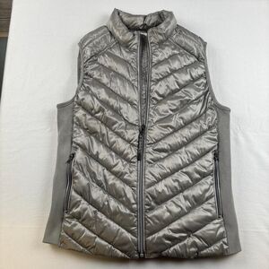GAP Women’s Silver & Grey Quilted Vest Zippered Pockets Size Medium